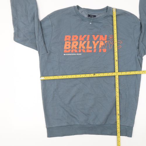 F&F Unisex Blue BRKLYN Graphic Crew Neck Sweatshirt XL