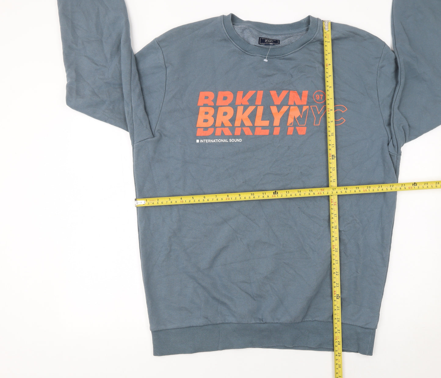 F&F Unisex Blue BRKLYN Graphic Crew Neck Sweatshirt XL