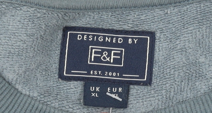 F&F Unisex Blue BRKLYN Graphic Crew Neck Sweatshirt XL