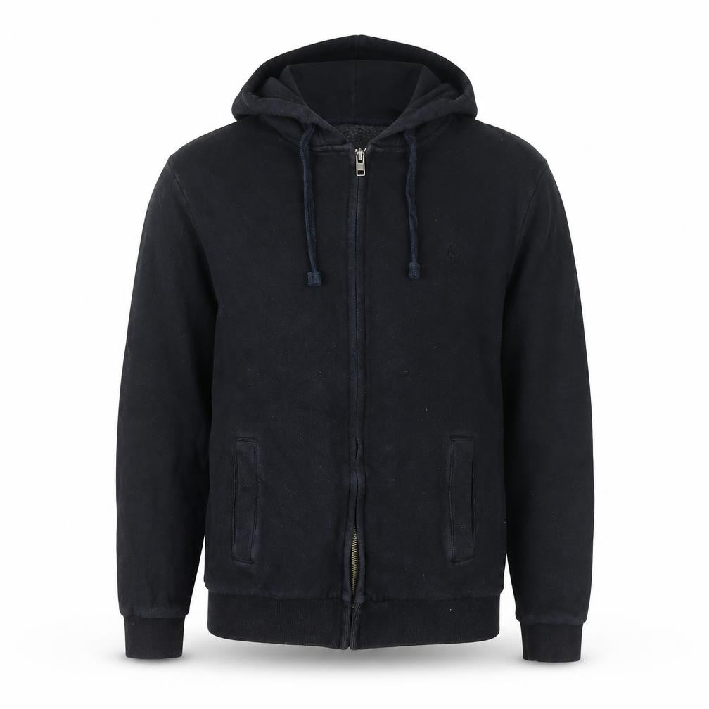 Front view of Jack Wills Men’s Black Full Zip Hoodie, size S, Cotton Blend