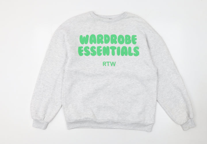 Boohoo Women’s Grey Pullover Sweatshirt L Cotton Blend Wardrobe Essentials