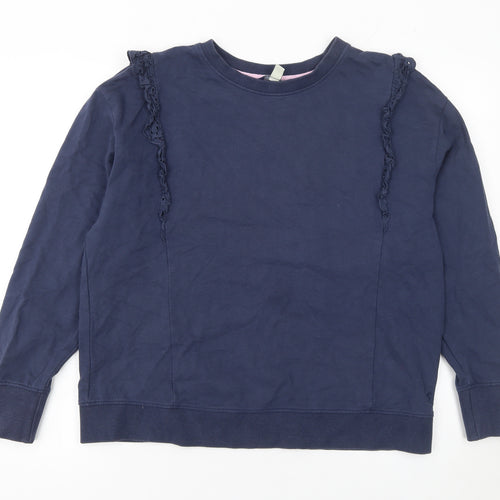 Joules Women Navy Blue Ruffle Crew Neck Cotton Sweatshirt UK 14