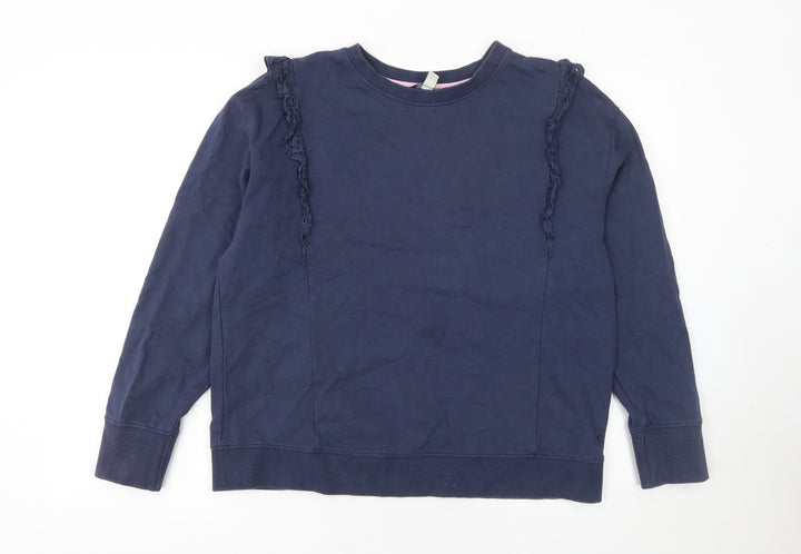 Joules Women Navy Blue Ruffle Crew Neck Cotton Sweatshirt UK 14
