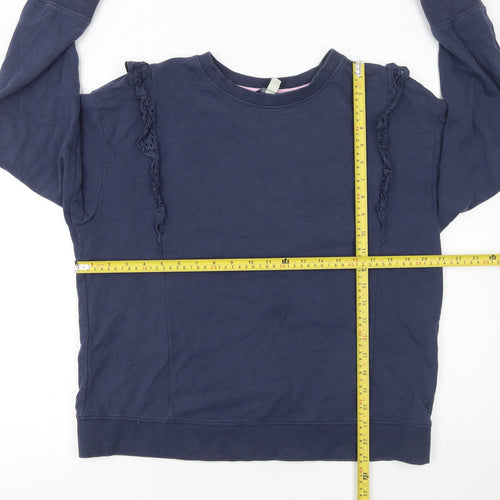 Joules Women Navy Blue Ruffle Crew Neck Cotton Sweatshirt UK 14