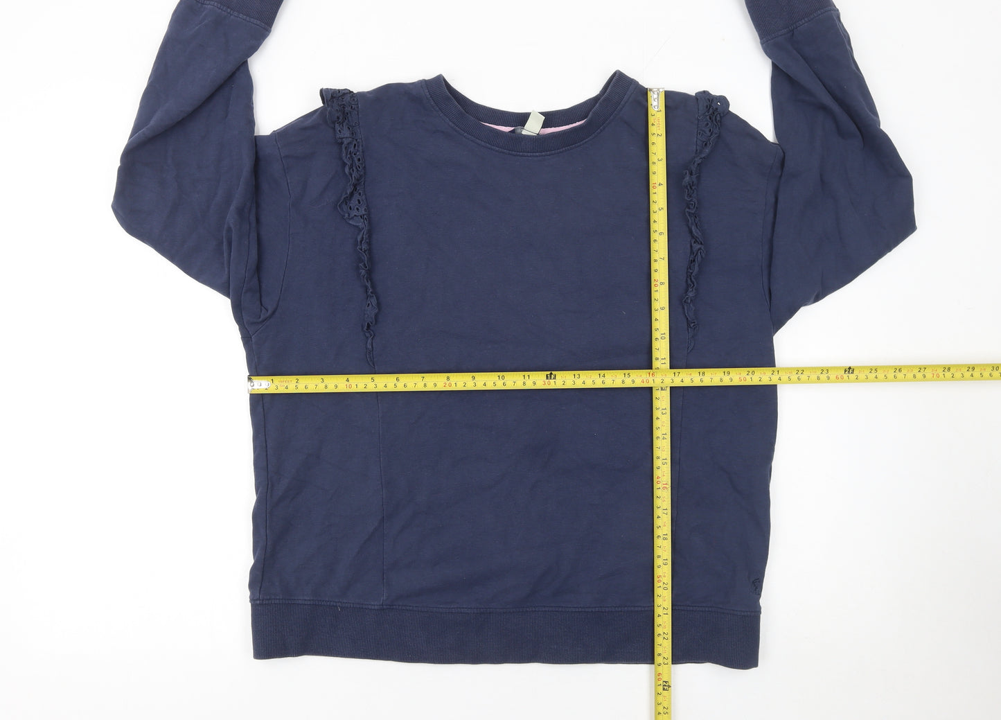 Joules Women Navy Blue Ruffle Crew Neck Cotton Sweatshirt UK 14