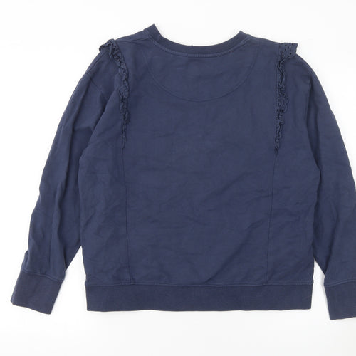 Joules Women Navy Blue Ruffle Crew Neck Cotton Sweatshirt UK 14