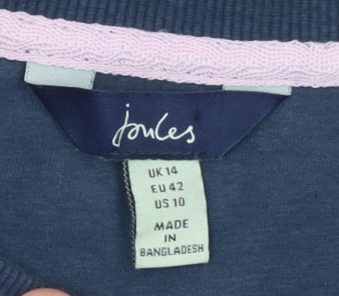Joules Women Navy Blue Ruffle Crew Neck Cotton Sweatshirt UK 14