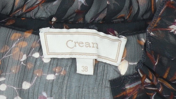 Cream Women's Black Floral Ruffle Long Sleeve Blouse UK 10 Polyester