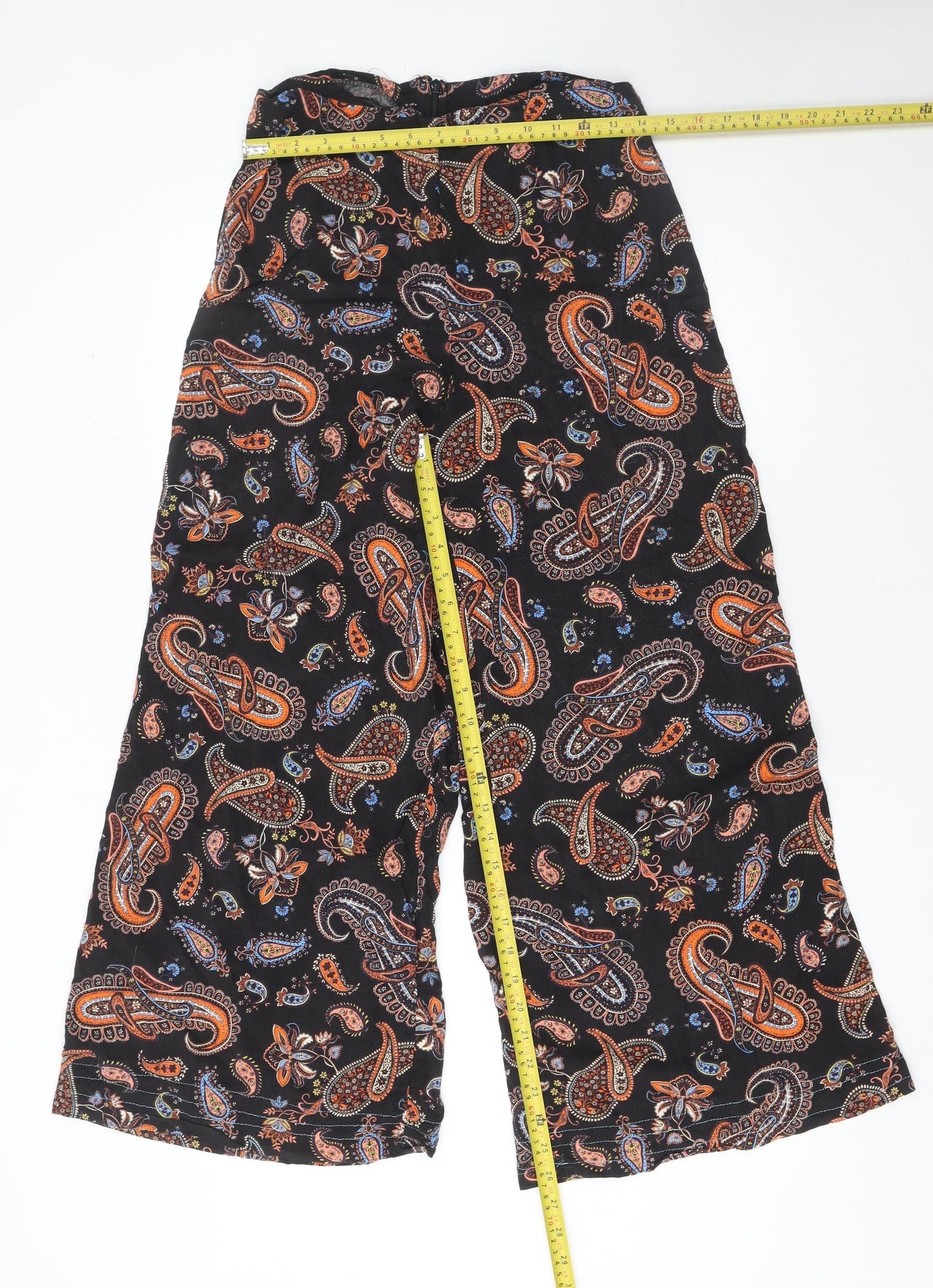 HI by Henry Holland Women's Black Paisley Wide-Leg Trousers Size 10