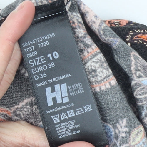 HI by Henry Holland Women's Black Paisley Wide-Leg Trousers Size 10