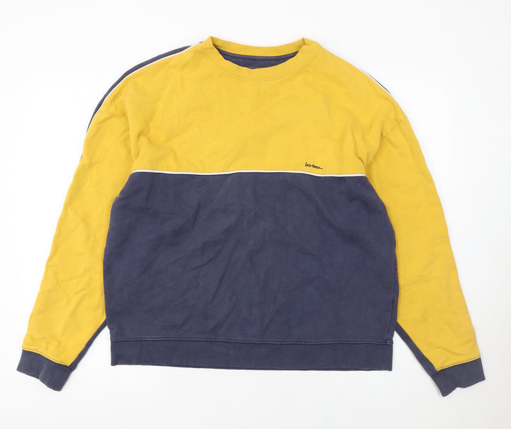 Urban Outfitters Men's Yellow Blue Colour Block Sweatshirt Size S