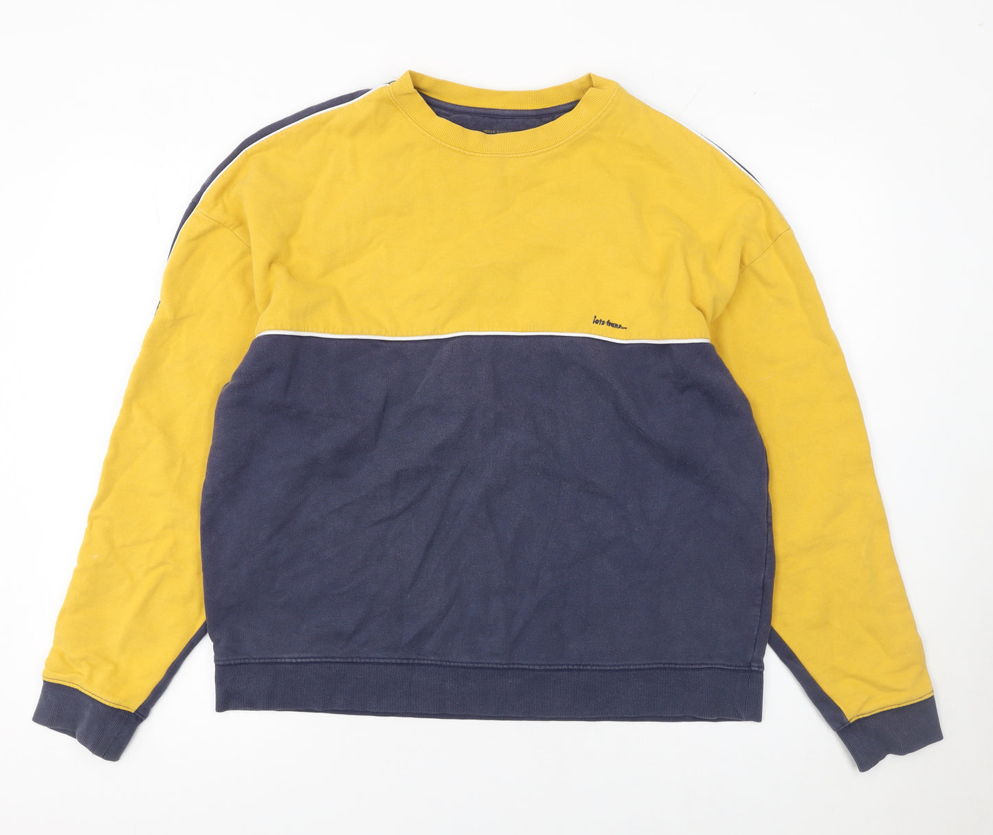 Urban Outfitters Men's Yellow Blue Colour Block Sweatshirt Size S