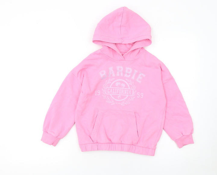 Marks and Spencer Girls Pink Barbie Hoodie 7-8 Years Pullover Fleece