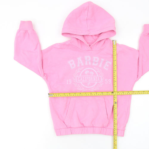 Marks and Spencer Girls Pink Barbie Hoodie 7-8 Years Pullover Fleece
