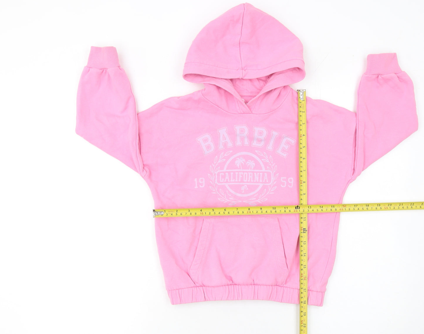 Marks and Spencer Girls Pink Barbie Hoodie 7-8 Years Pullover Fleece