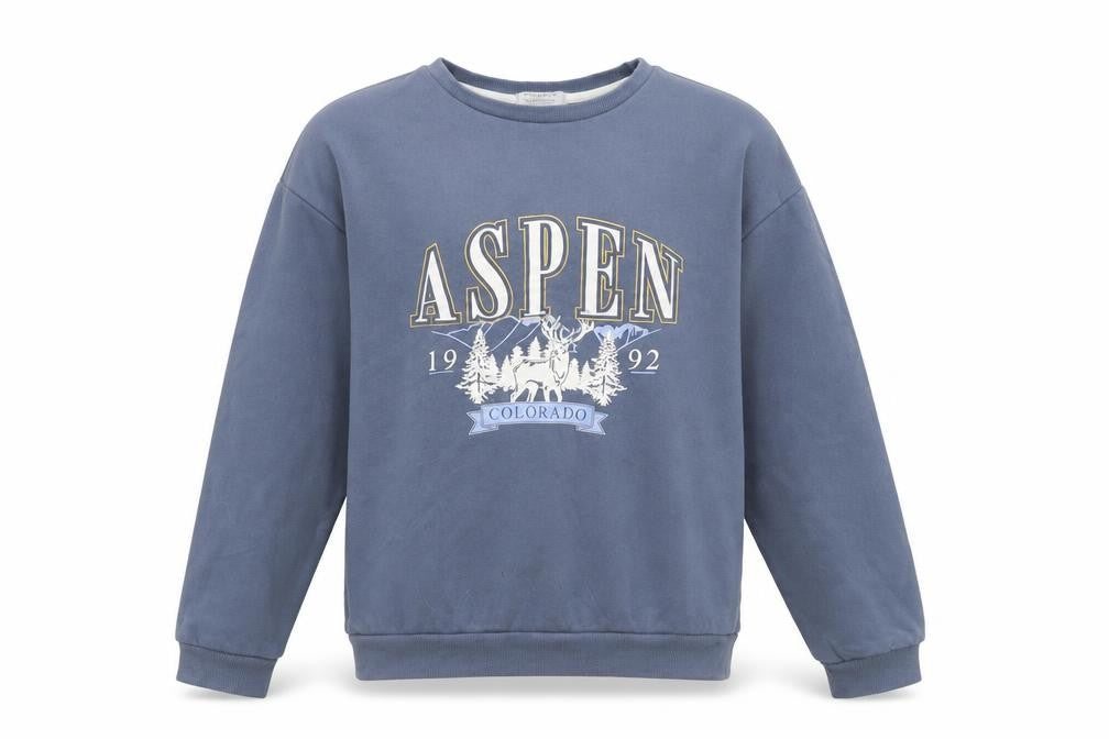 Primark Girls Blue Aspen Colorado Graphic Pullover Sweatshirt 12-13 Years