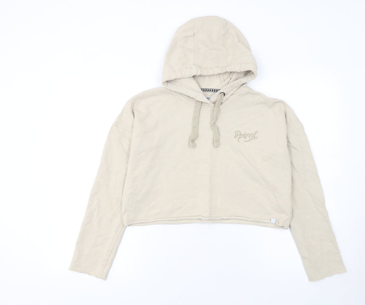 Animal Womens Beige Crop Hoodie UK 8 Pullover Hooded Sweatshirt
