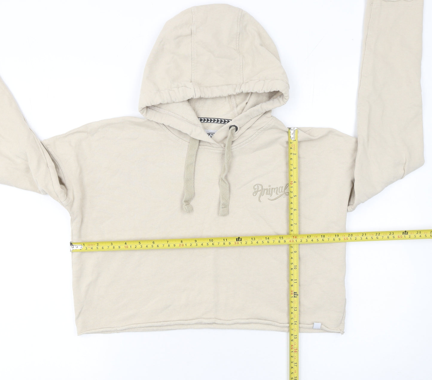 Animal Womens Beige Crop Hoodie UK 8 Pullover Hooded Sweatshirt