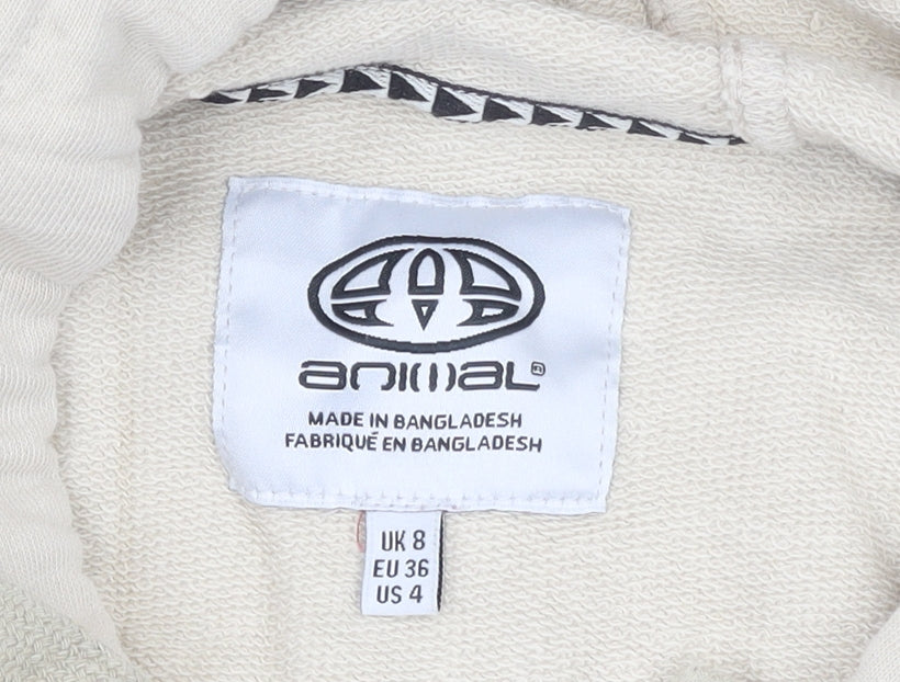 Animal Womens Beige Crop Hoodie UK 8 Pullover Hooded Sweatshirt