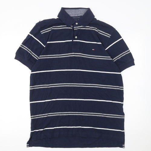 Tommy Hilfiger Men's Blue Striped Cotton Polo Shirt Size M