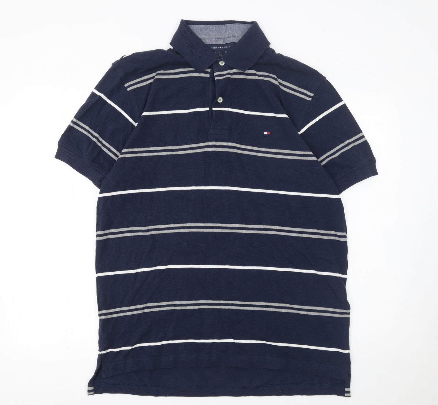Tommy Hilfiger Men's Blue Striped Cotton Polo Shirt Size M