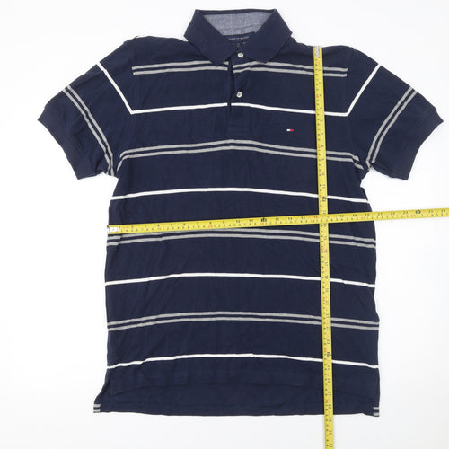 Tommy Hilfiger Men's Blue Striped Cotton Polo Shirt Size M
