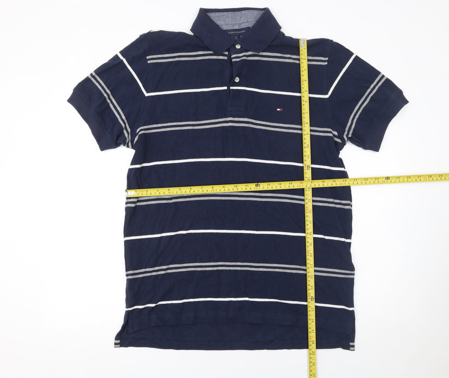 Tommy Hilfiger Men's Blue Striped Cotton Polo Shirt Size M
