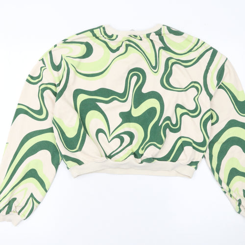 H&M Girls Beige Green Swirl Print Pullover Sweatshirt 14 Years