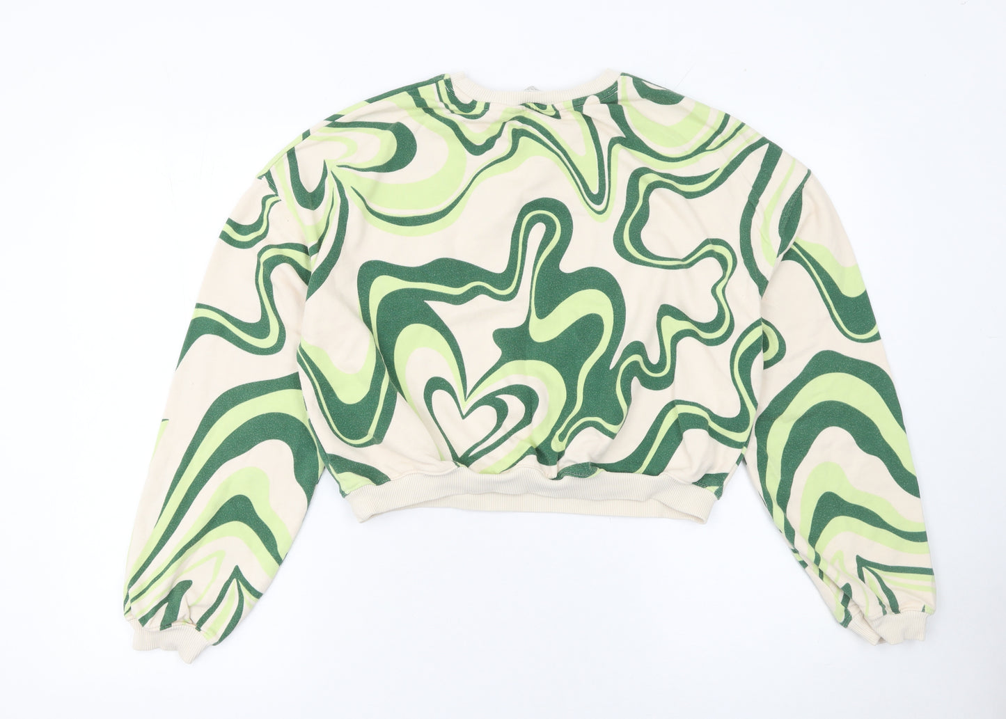 H&M Girls Beige Green Swirl Print Pullover Sweatshirt 14 Years