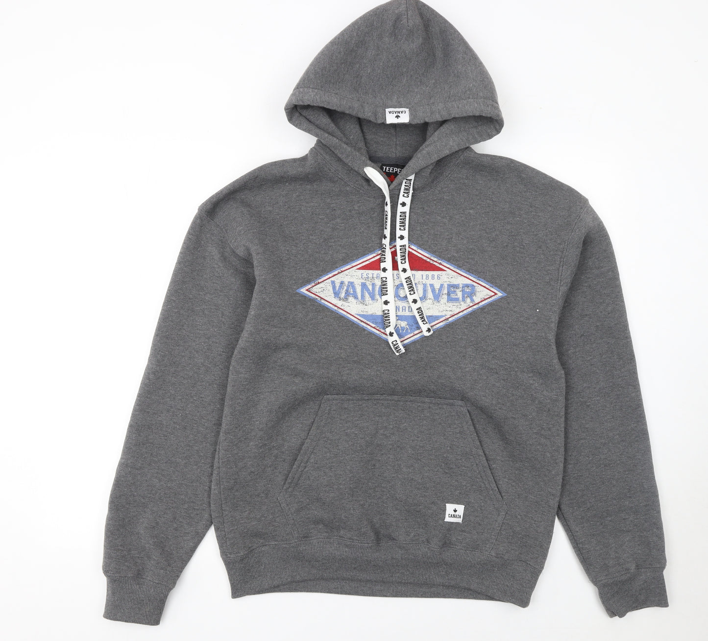 Teepee Mens Grey Vancouver Pullover Hoodie Small Fleece Graphic