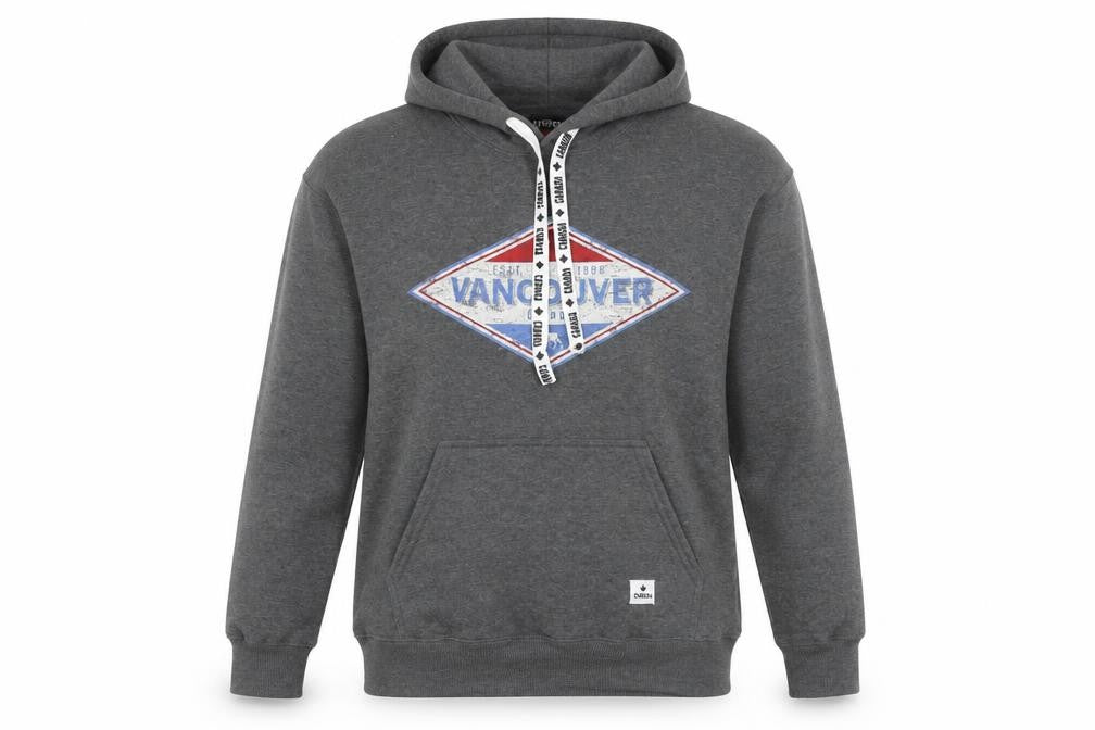 Front view of Teepee men’s grey vancouver pullover hoodie small fleece graphic