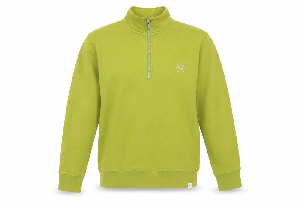 Front view of Wittering Surf Men Green S 1/4 Zip Pullover Sweatshirt