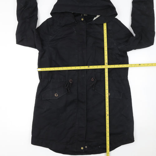 H&M Divided Women’s Black Cotton Parka Coat Size 14 Hooded