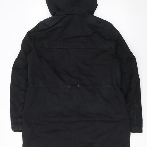 H&M Divided Women’s Black Cotton Parka Coat Size 14 Hooded