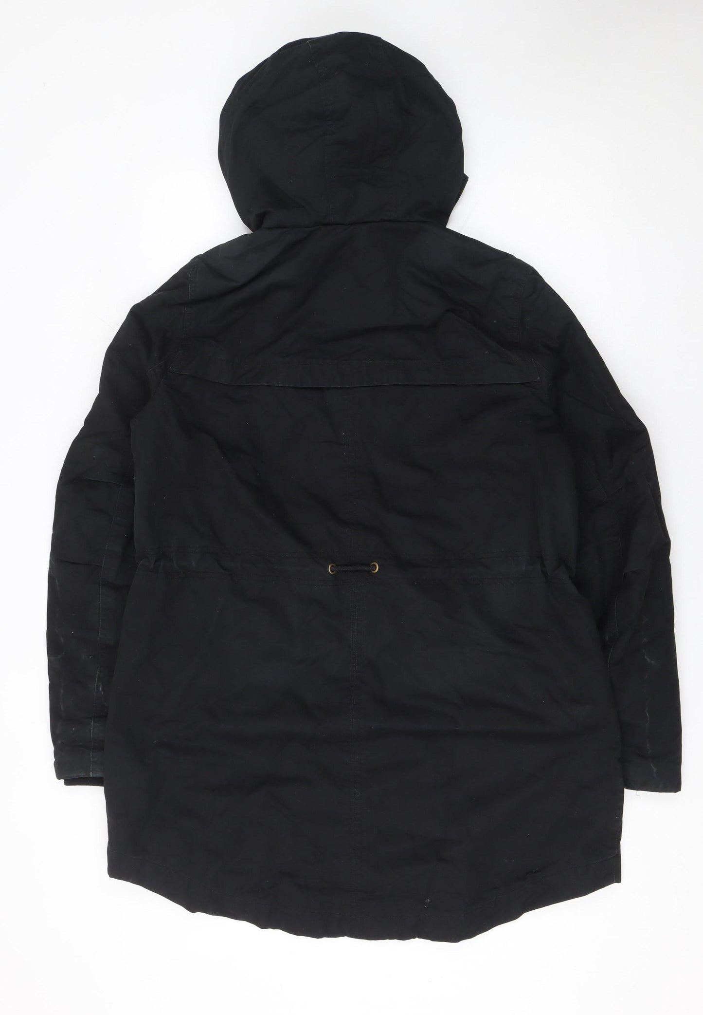 H&M Divided Women’s Black Cotton Parka Coat Size 14 Hooded