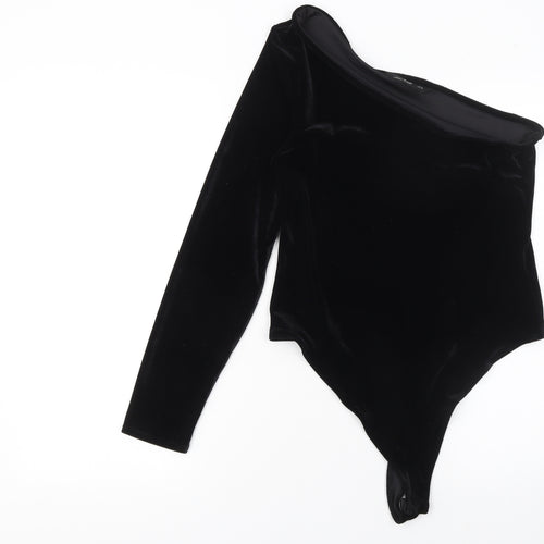 F&F Women’s Black Velvet One Shoulder Bodysuit UK 14