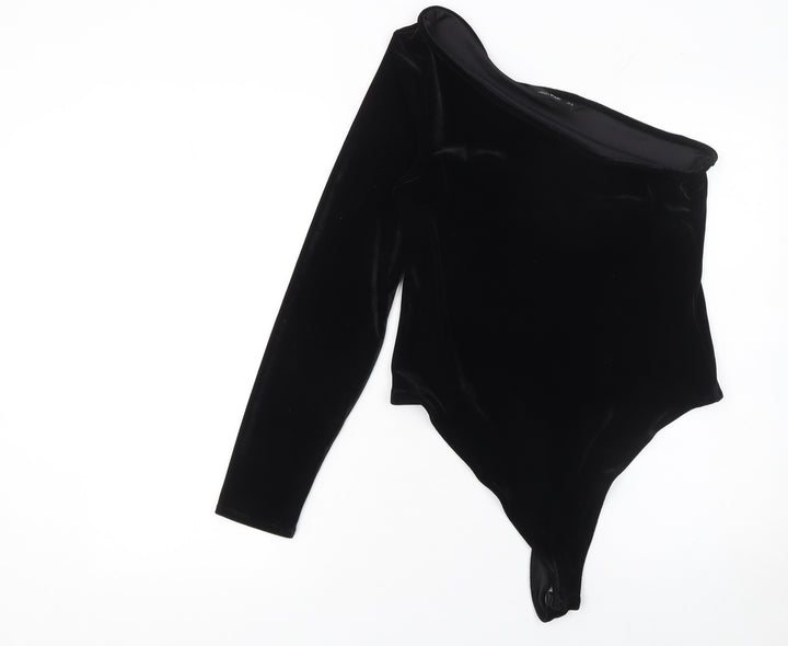 F&F Women’s Black Velvet One Shoulder Bodysuit UK 14