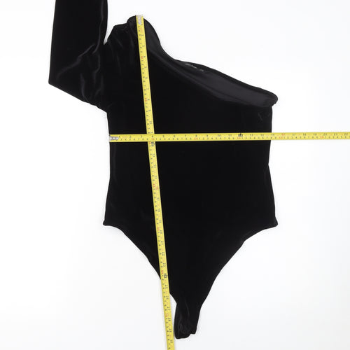 F&F Women’s Black Velvet One Shoulder Bodysuit UK 14