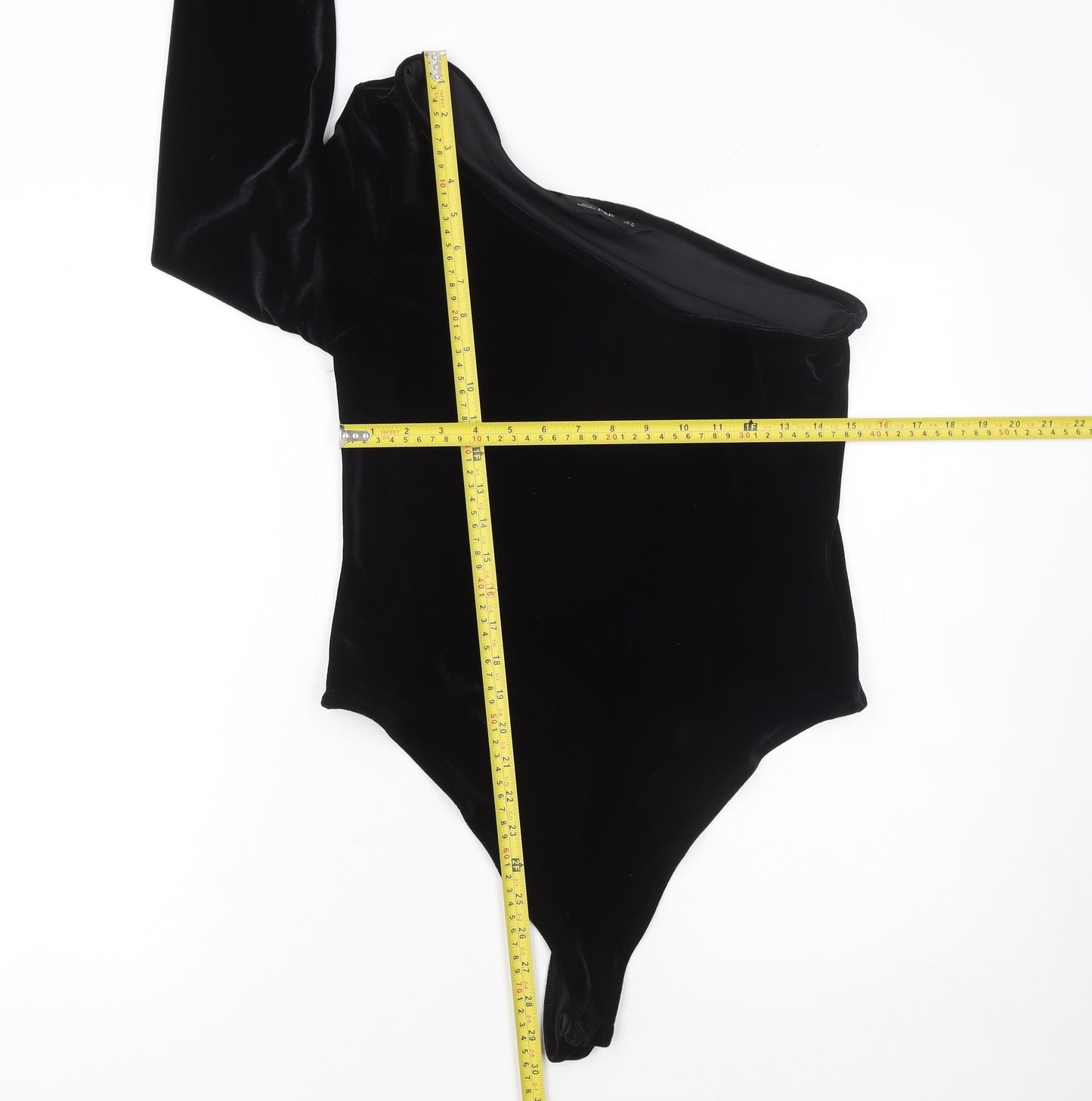 F&F Women’s Black Velvet One Shoulder Bodysuit UK 14