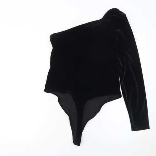 F&F Women’s Black Velvet One Shoulder Bodysuit UK 14