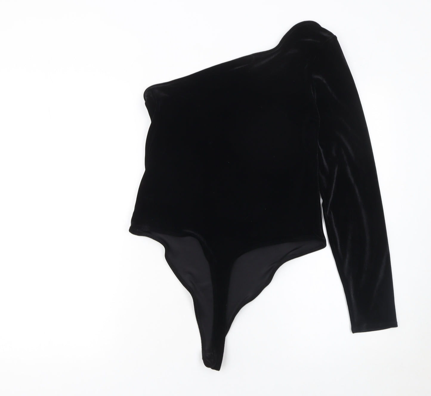 F&F Women’s Black Velvet One Shoulder Bodysuit UK 14
