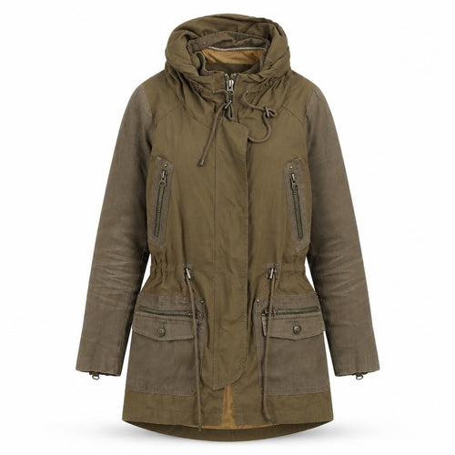 Zara Basic Women’s Green Hooded Parka Jacket XS Long Twill Cotton Blend
