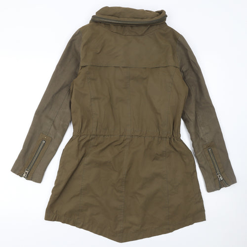 Zara Basic Women’s Green Hooded Parka Jacket XS Long Twill Cotton Blend