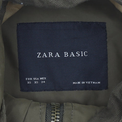 Zara Basic Women’s Green Hooded Parka Jacket XS Long Twill Cotton Blend