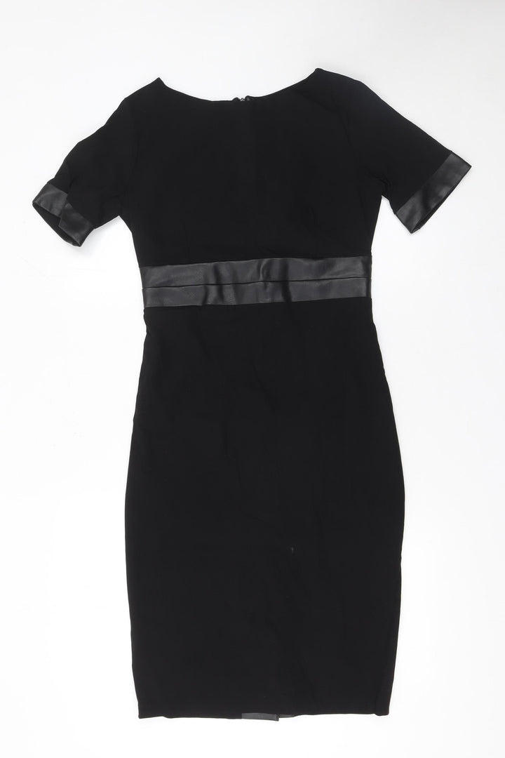 Vesper Women Black Size 12 Bodycon Pencil Dress Short Sleeve