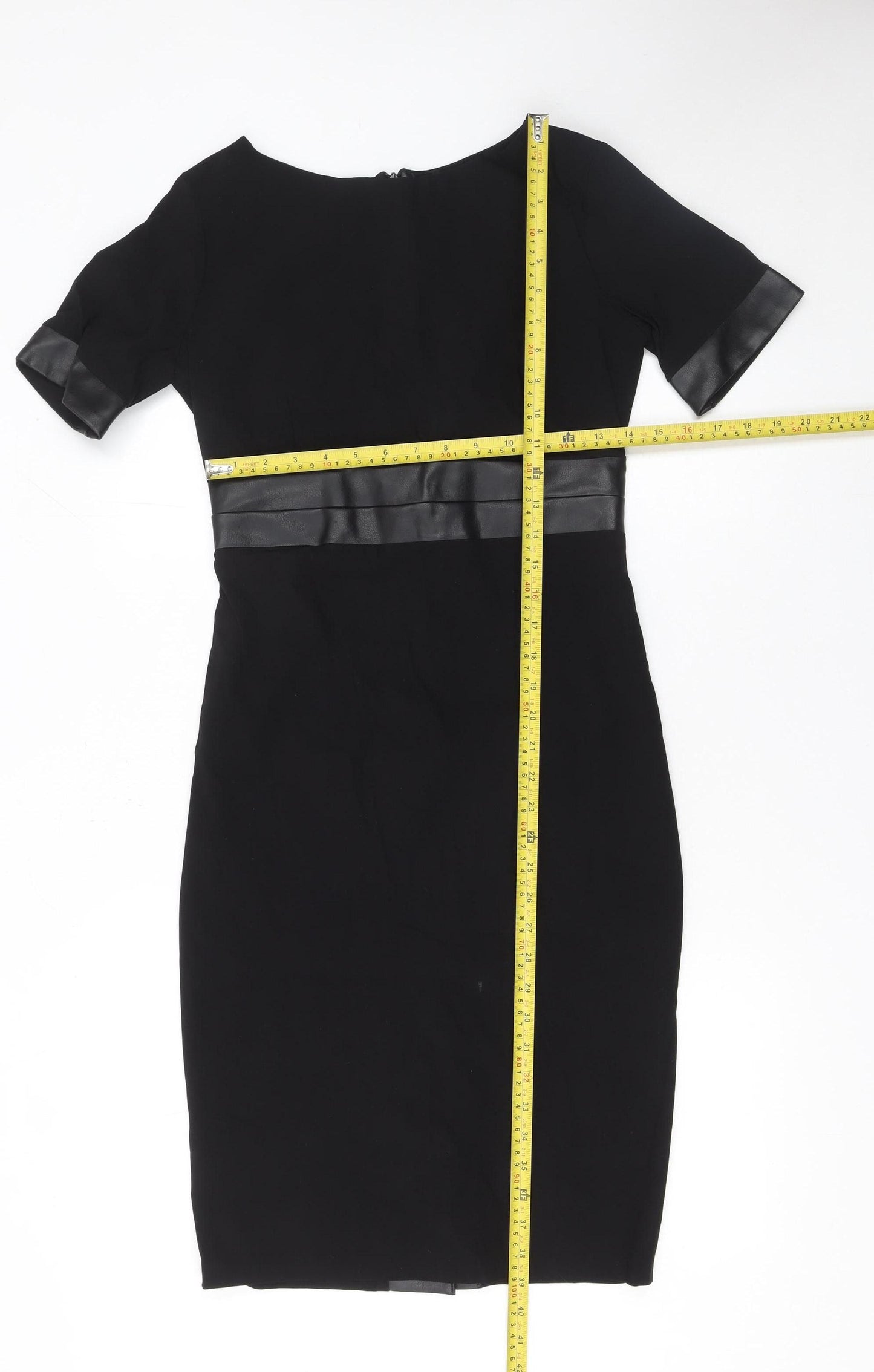 Vesper Women Black Size 12 Bodycon Pencil Dress Short Sleeve