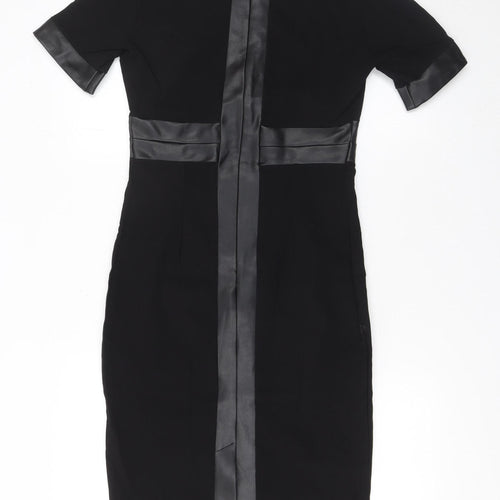 Vesper Women Black Size 12 Bodycon Pencil Dress Short Sleeve