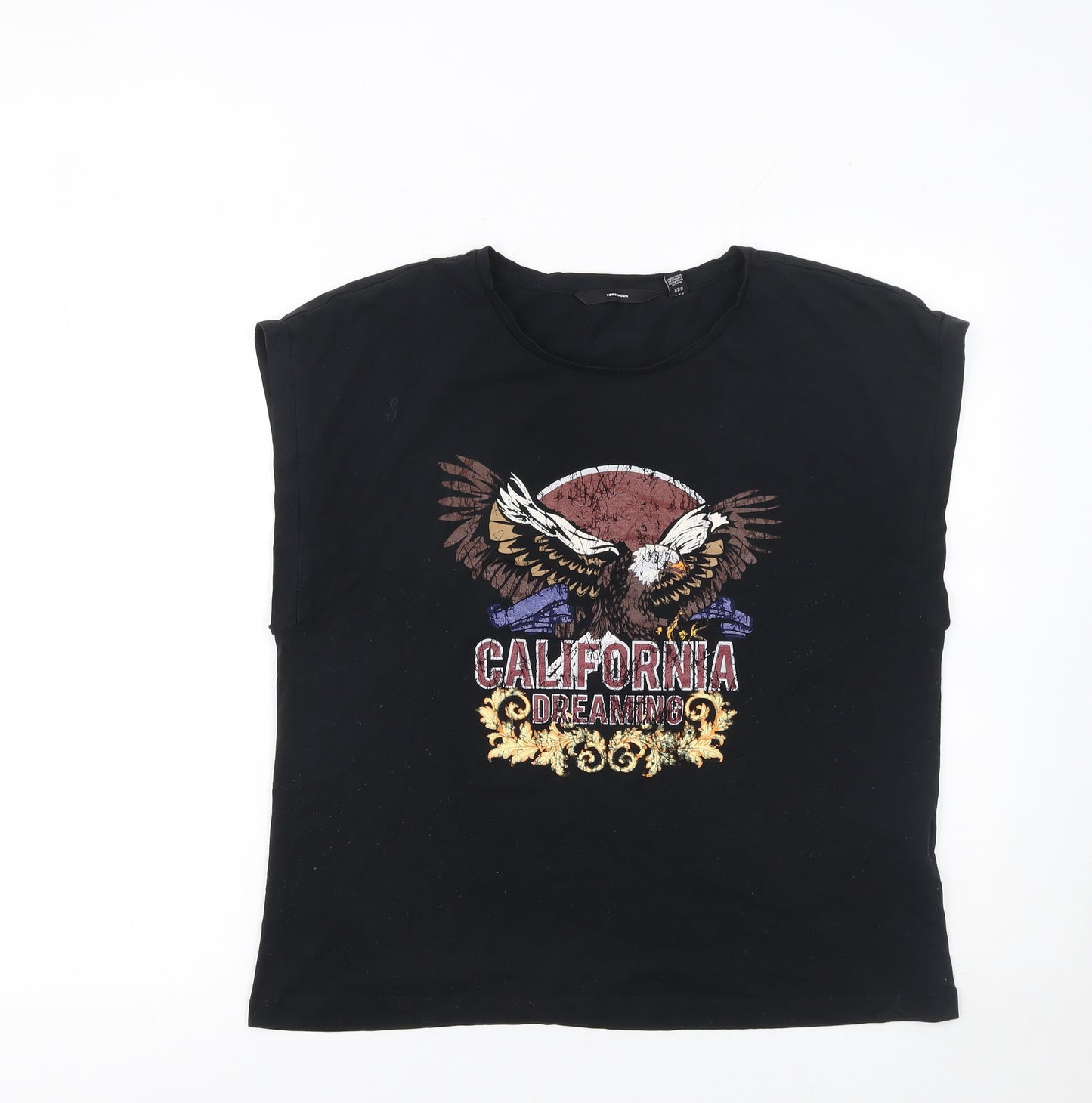 Vero Moda Women's Black California Dreaming Graphic Sleeveless T-Shirt Size XL