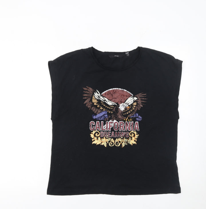 Vero Moda Women's Black California Dreaming Graphic Sleeveless T-Shirt Size XL