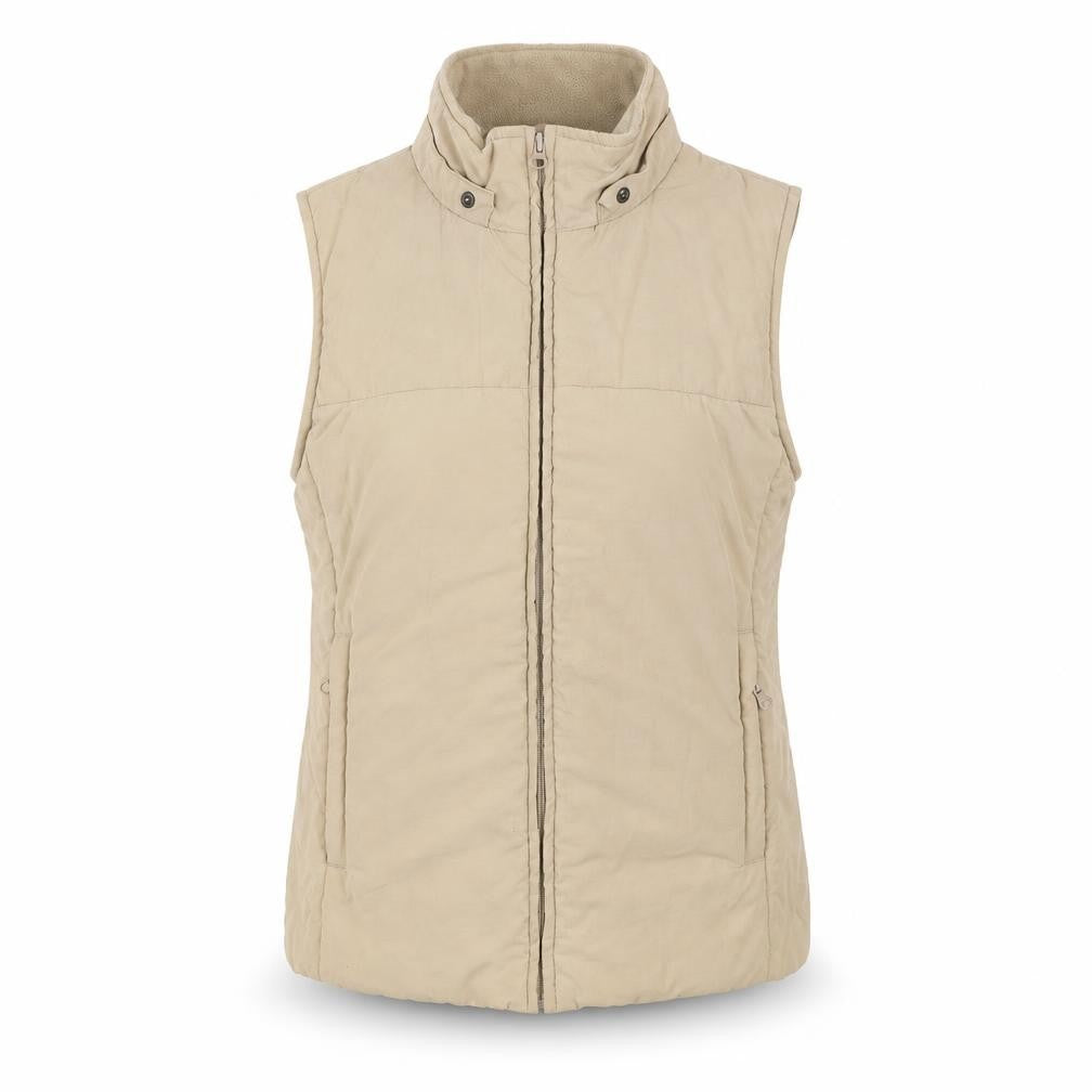 Front view of Cappuccini Women's Beige Cotton Blend Padded Waistcoat, size 10